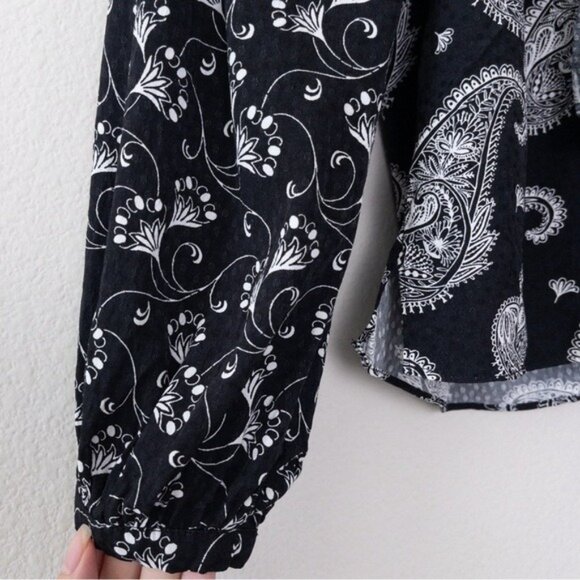 Ted Baker Tiasey Paisley Ruffle Blouse Top 0 Black High Neck Waterfall Frill - Picture 7 of 13